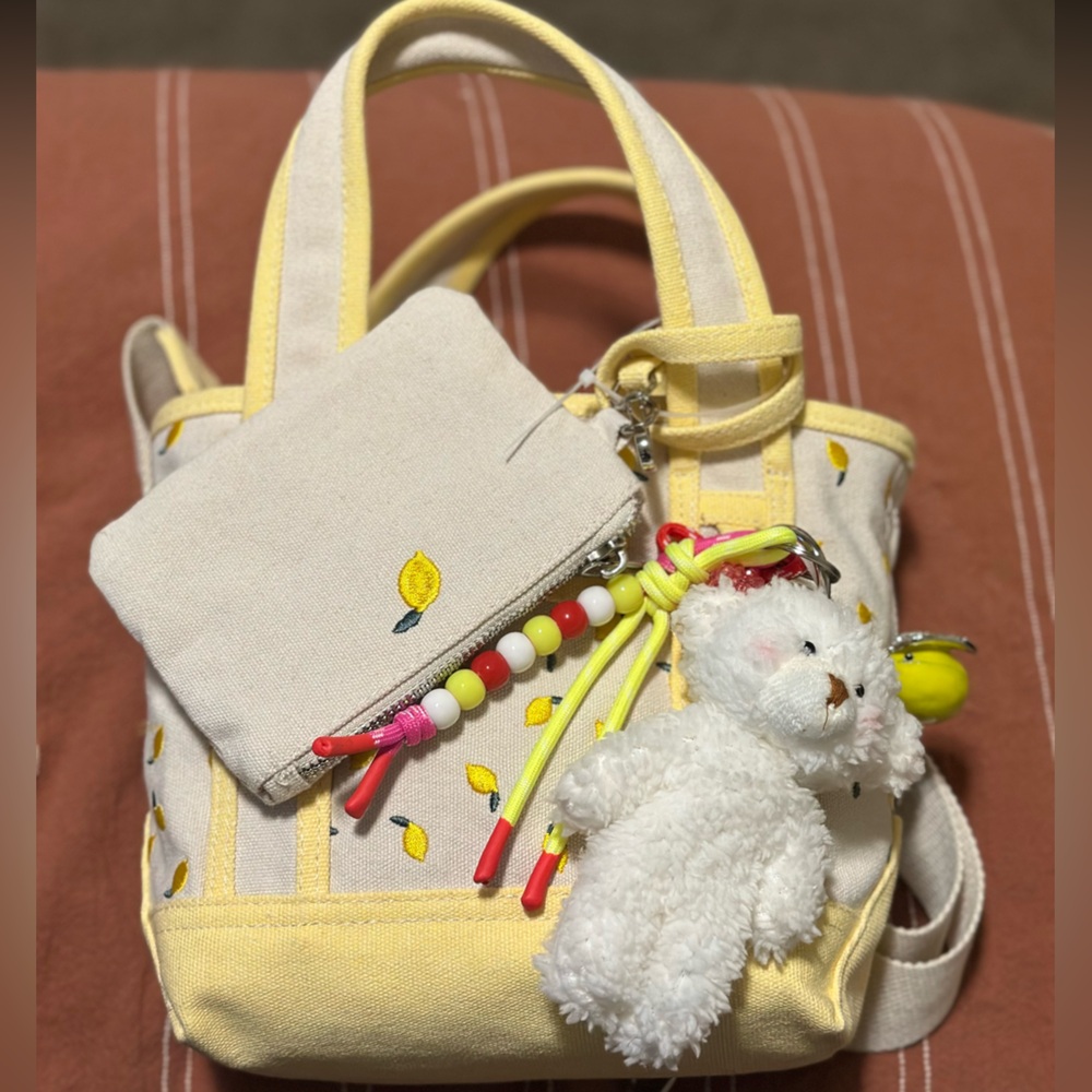 Steve Madden Yellow and Cream Mini Bag with Bear Charm
